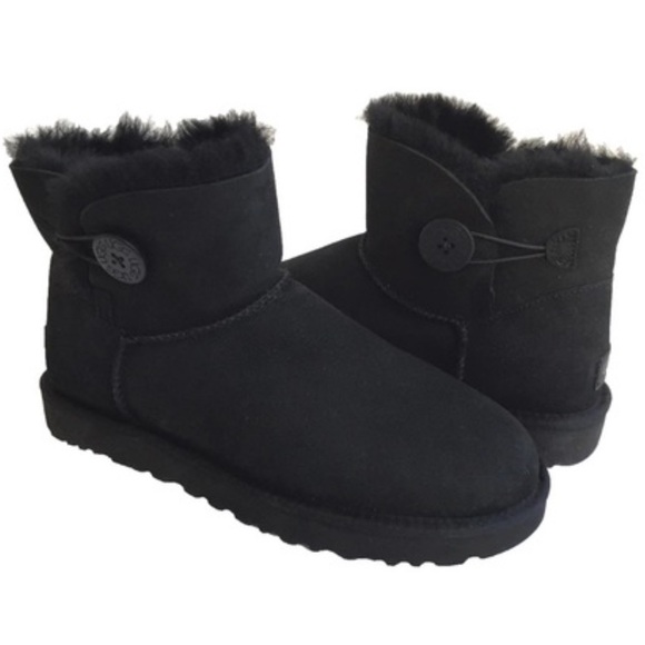 UGG Shoes - UGG MINI Bailey Button II BLACK water resistant boots size 8